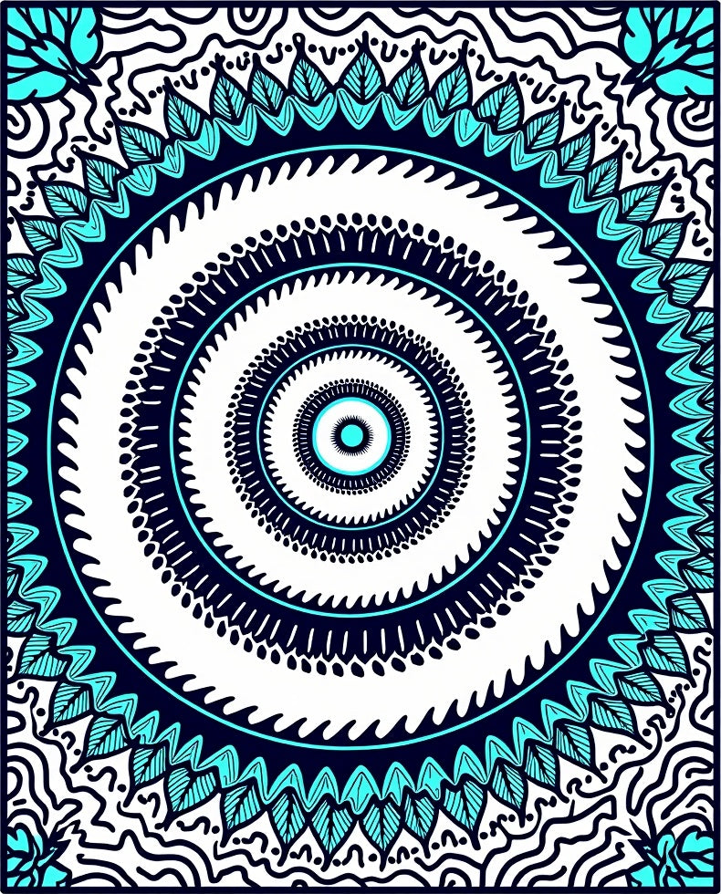 Deep Teal Concentric Mandala Bloom Rug