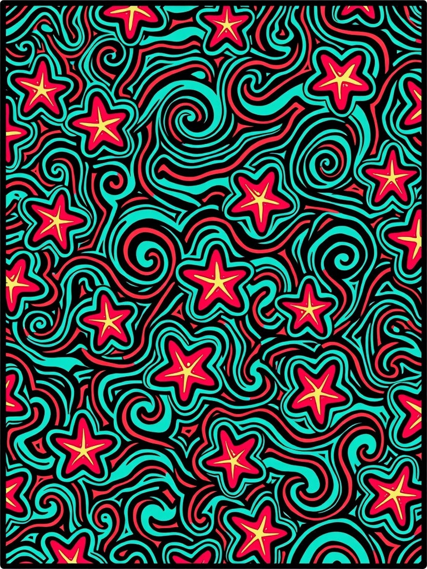 Red Yellow Star Swirls Rug