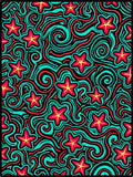 Red Yellow Star Swirls Rug