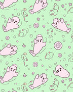 Whimsical Pink Ghost Aqua Swirls Rug