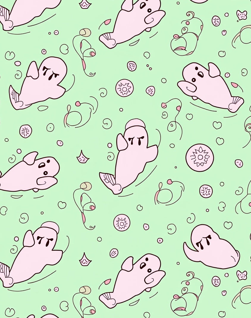 Whimsical Pink Ghost Aqua Swirls Rug
