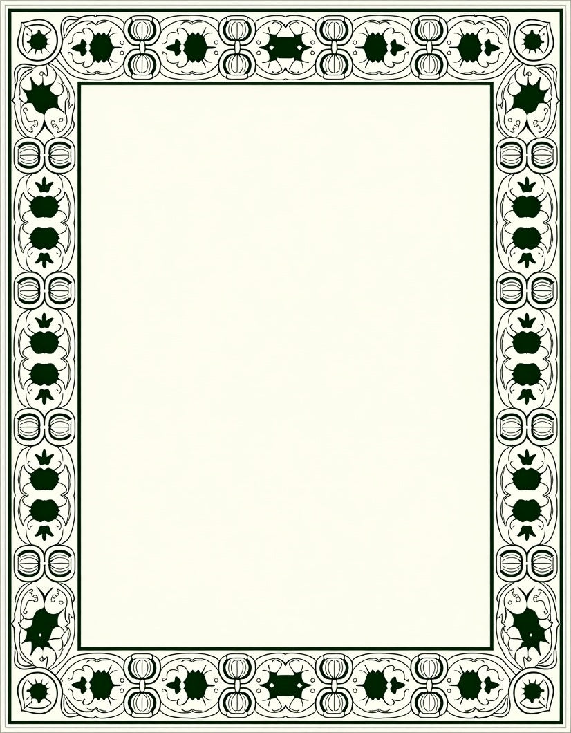 Dark Green Ornate Scroll Border Rug