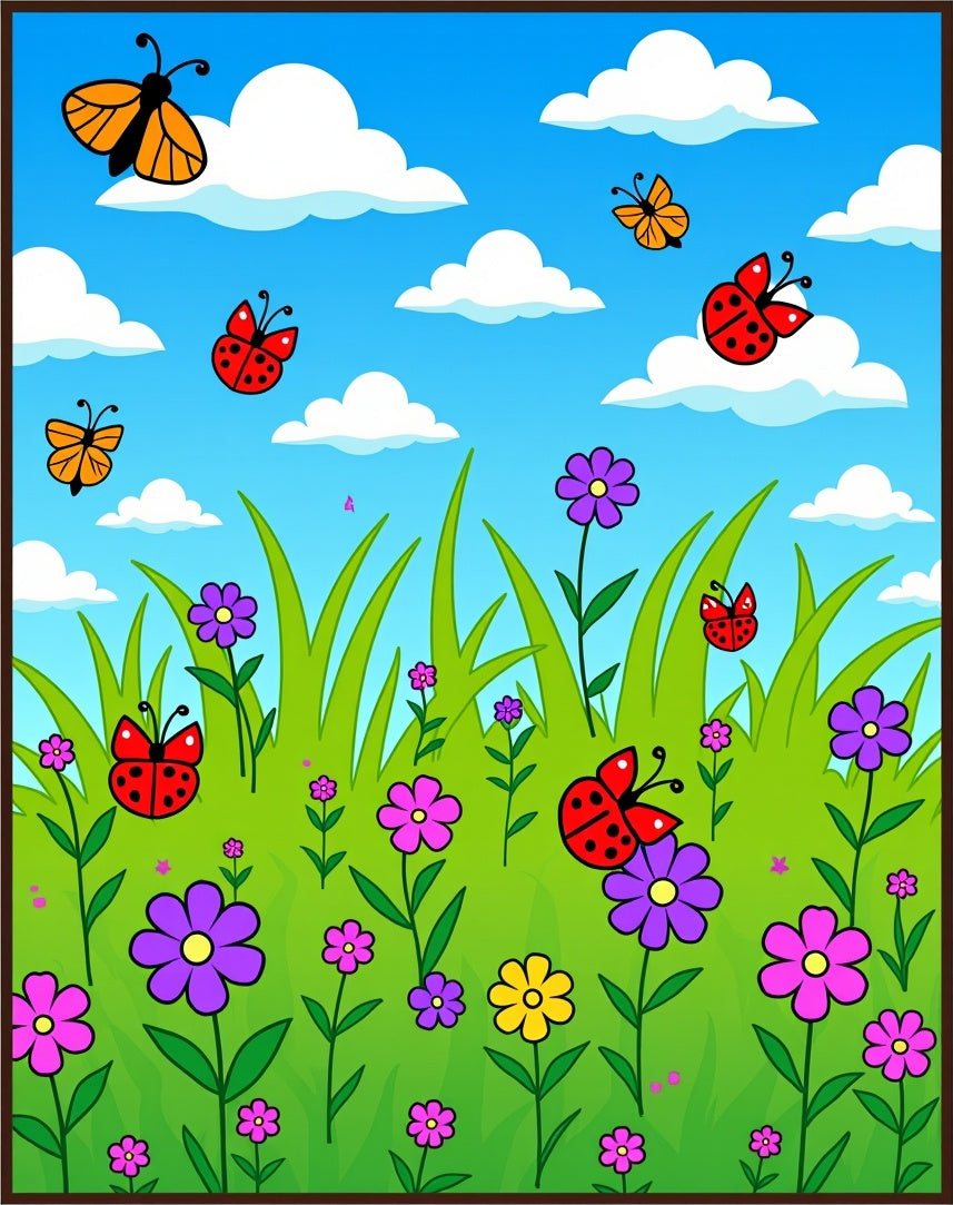 Whimsical Butterfly Ladybug Garden Field Rug
