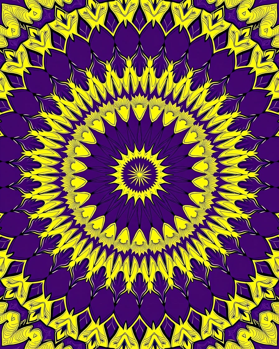 Vibrant Purple Yellow Sunburst Mandala Rug