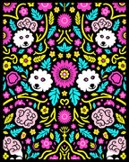 Whimsical pink dog floral art Rug