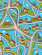 Whimsical Cityscape with Colorful Houses Rug