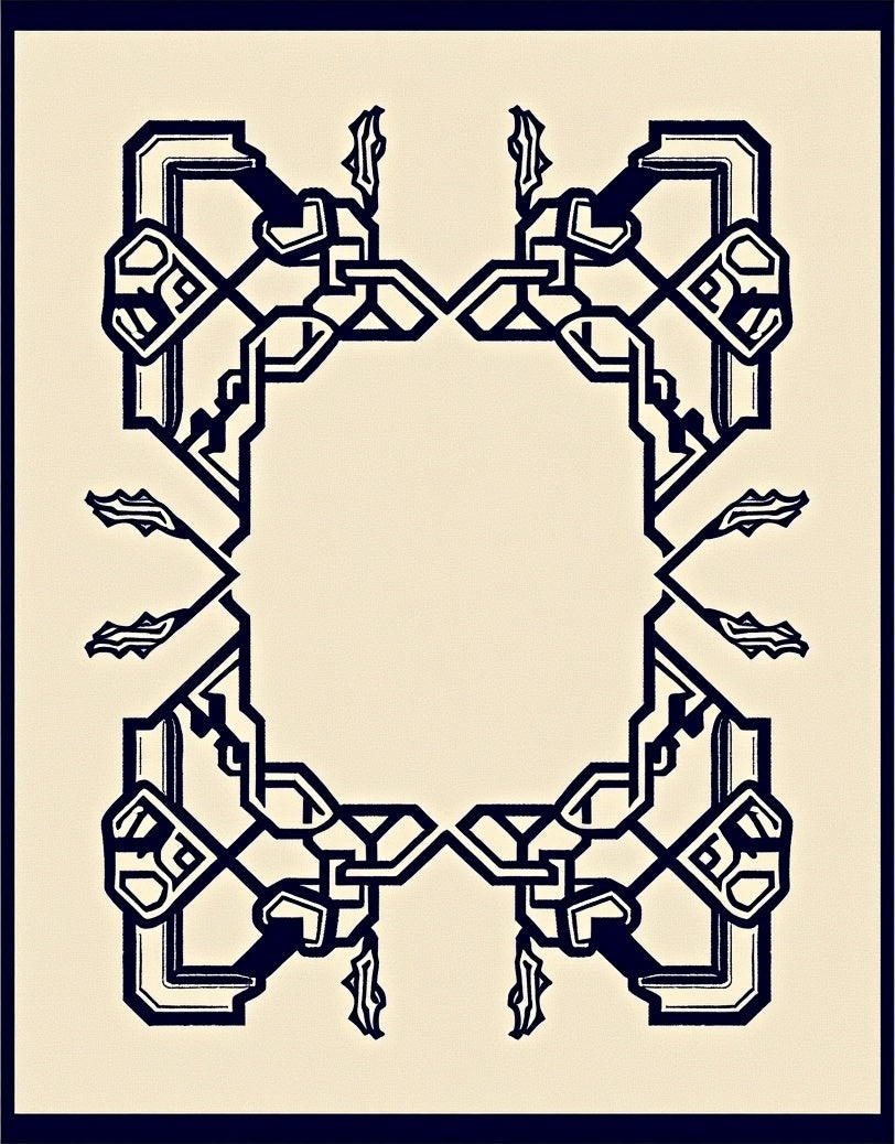 Black Cream Interlocking Geometric Scroll Rug