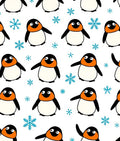Whimsical Penguin Snowflakes White Background Rug
