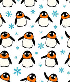 Whimsical Penguin Snowflakes White Background Rug