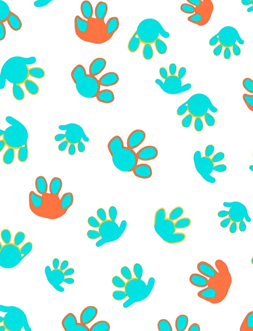 Playful Orange Turquoise Handprint Scatter Rug