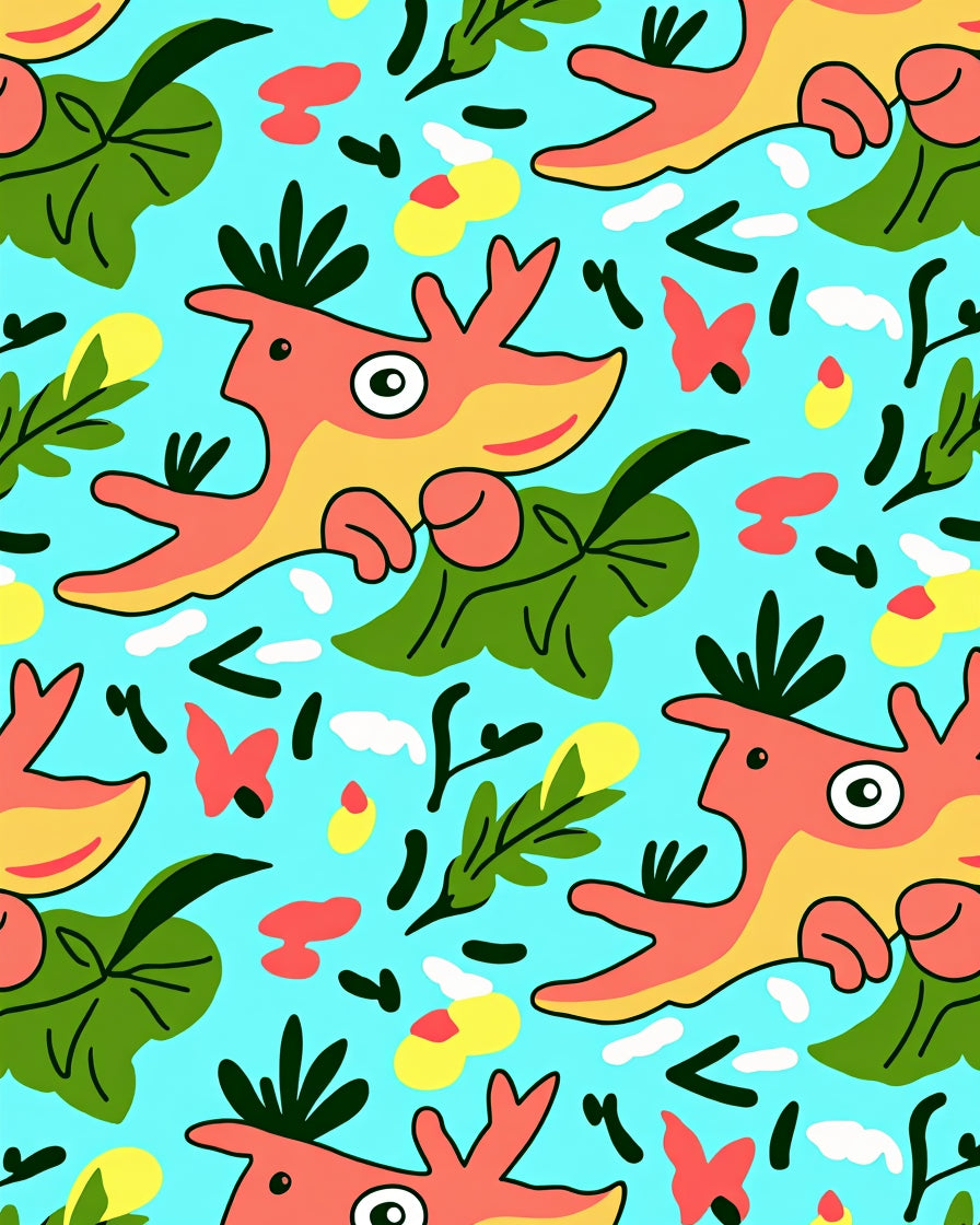 Playful Orange Creature Aqua Tropical Rug
