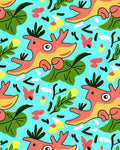 Playful Orange Creature Aqua Tropical Rug