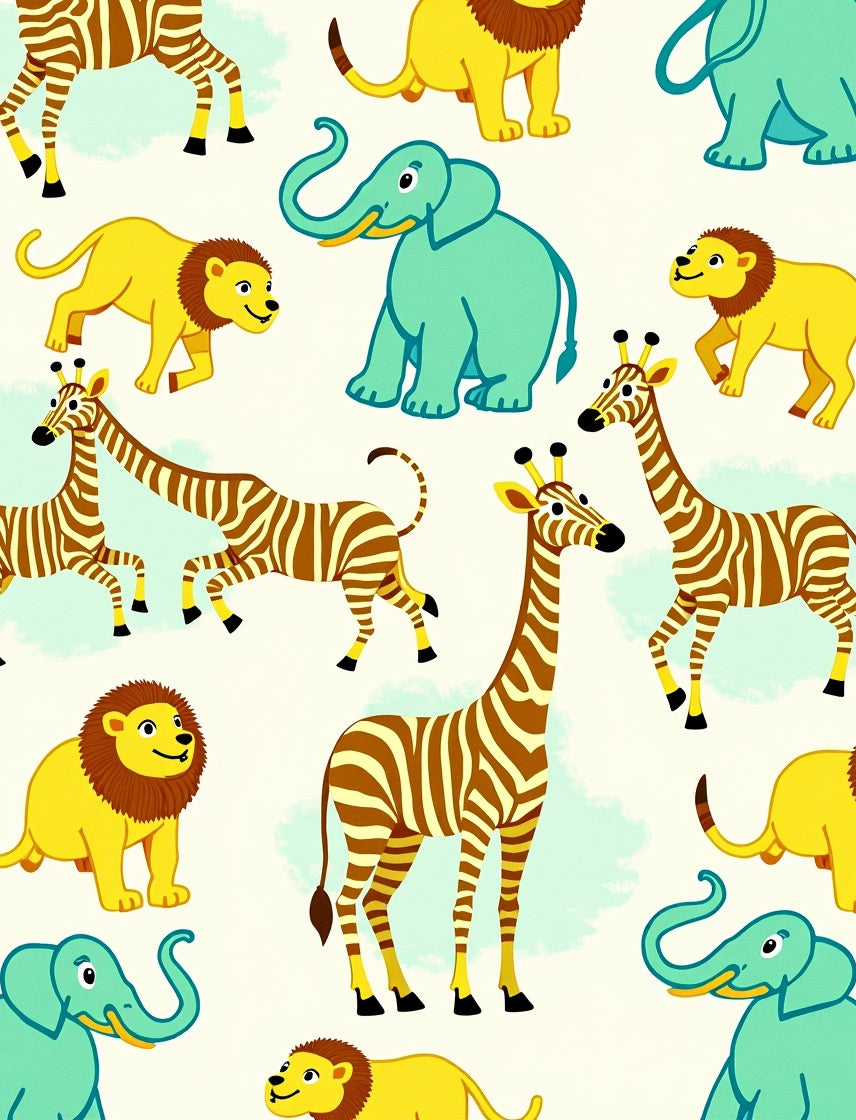 Whimsical Safari Animals Yellow Blue Rug