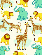 Whimsical Safari Animals Yellow Blue Rug