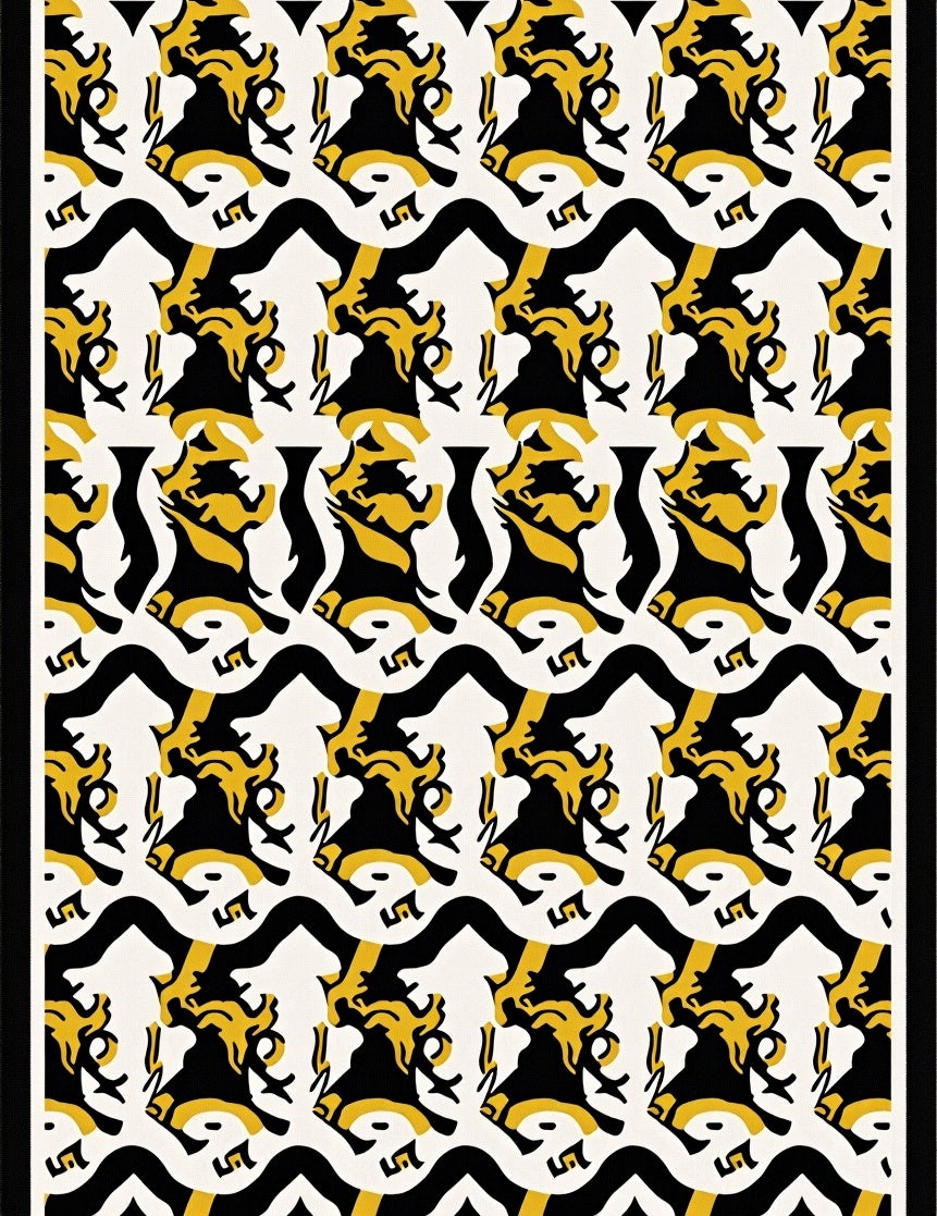 Bold Yellow Black Abstract Swirl Rug