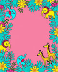 Jungle Safari Animals Pink Floral Border Rug