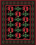 Crimson Red Green Floral Border Art Rug