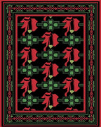 Crimson Red Green Floral Border Art Rug