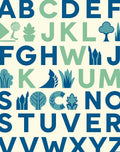 Blue Green Alphabet Nature Motifs Rug