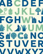 Blue Green Alphabet Nature Motifs Rug