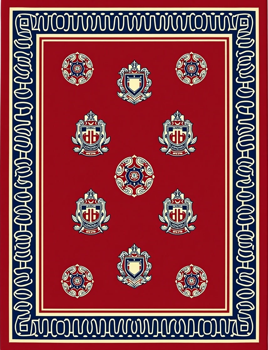Crimson Red Crest Medallion Border Rug