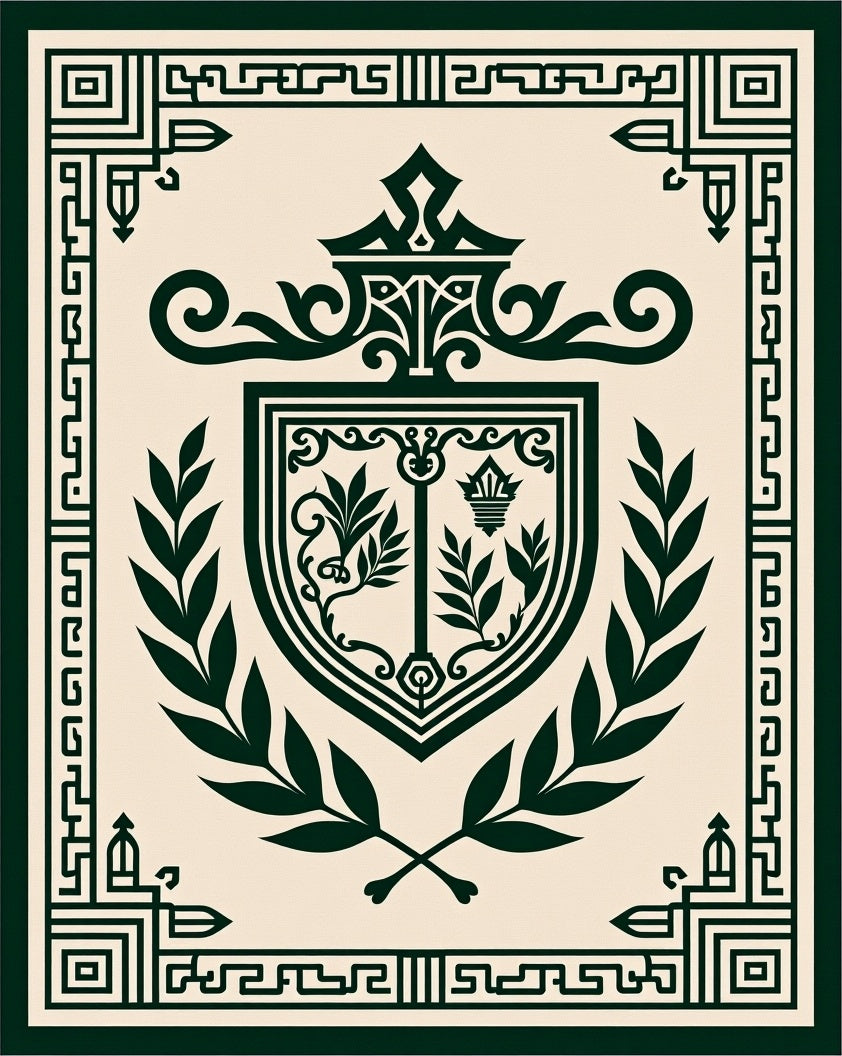 Dark Green Laurel Crest Emblem Rug