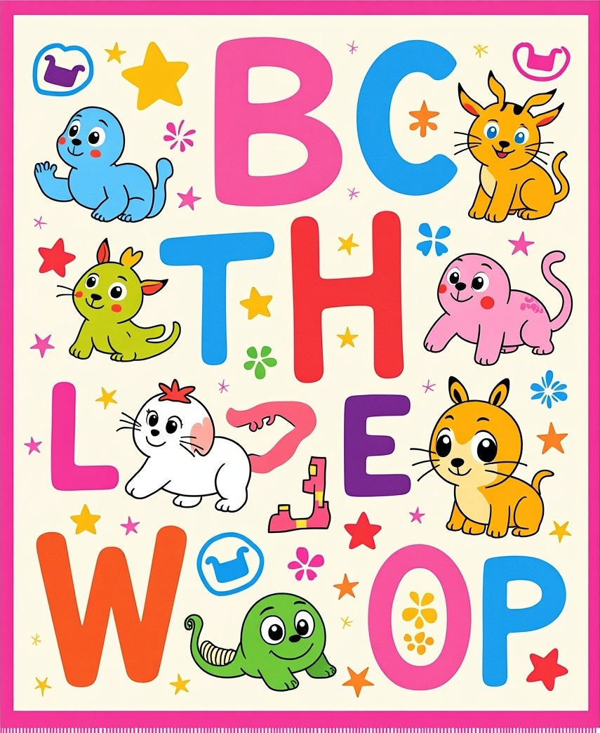 Alphabet Animals Whimsical Cartoon Kids Rug