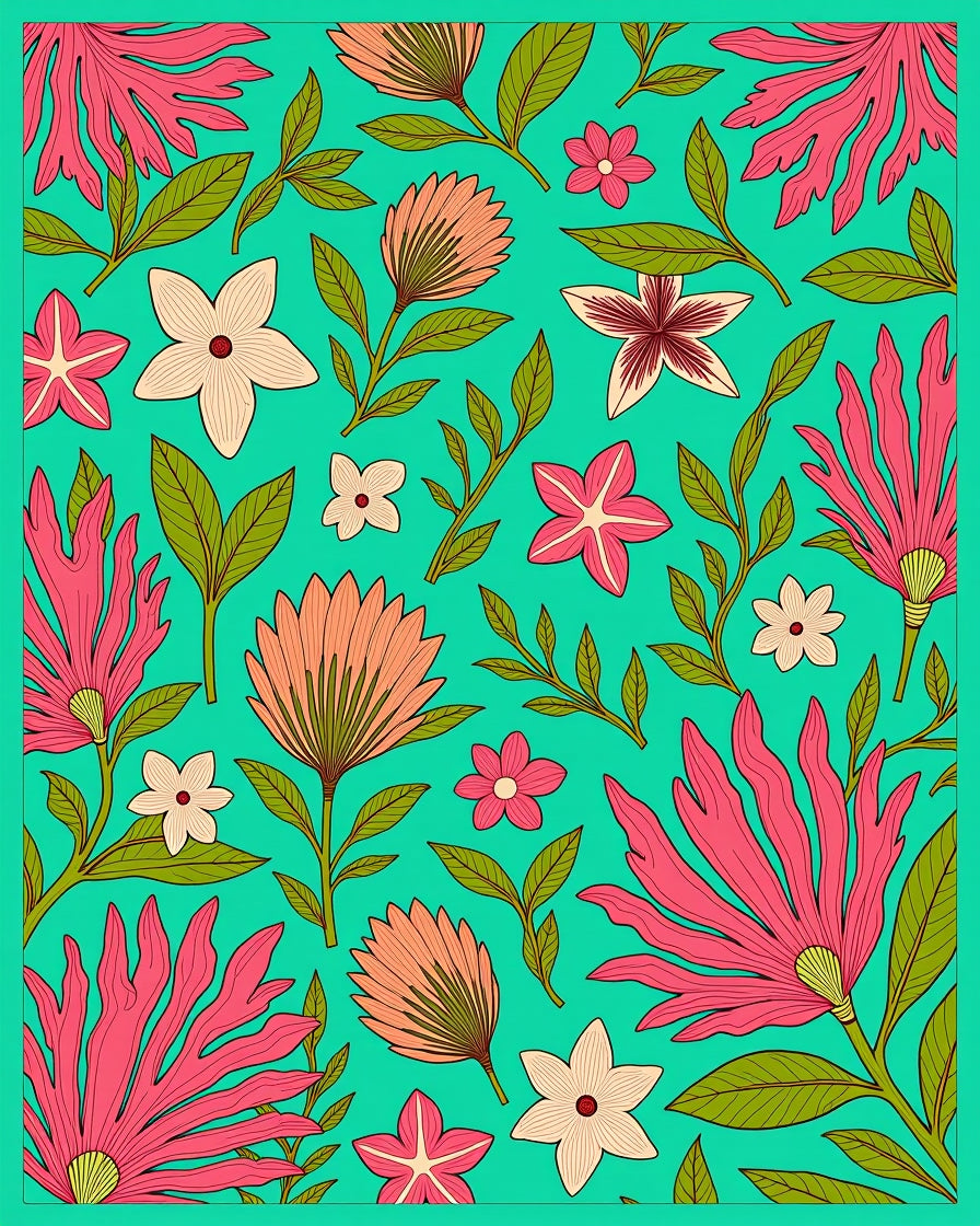 Vibrant Teal Tropical Floral Arrangement Rug