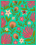 Vibrant Teal Tropical Floral Arrangement Rug