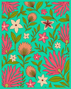 Vibrant Teal Tropical Floral Arrangement Rug
