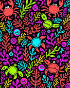 Vibrant Neon Ocean Coral Creatures Rug