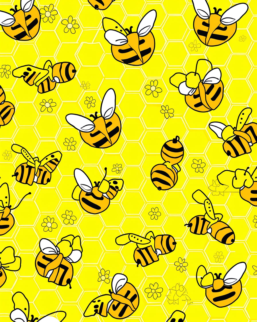 Yellow Honeycomb Bees Floral Whimsy Rug