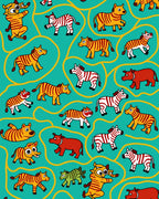 Playful Zebras Teal Animal Arrangement Rug