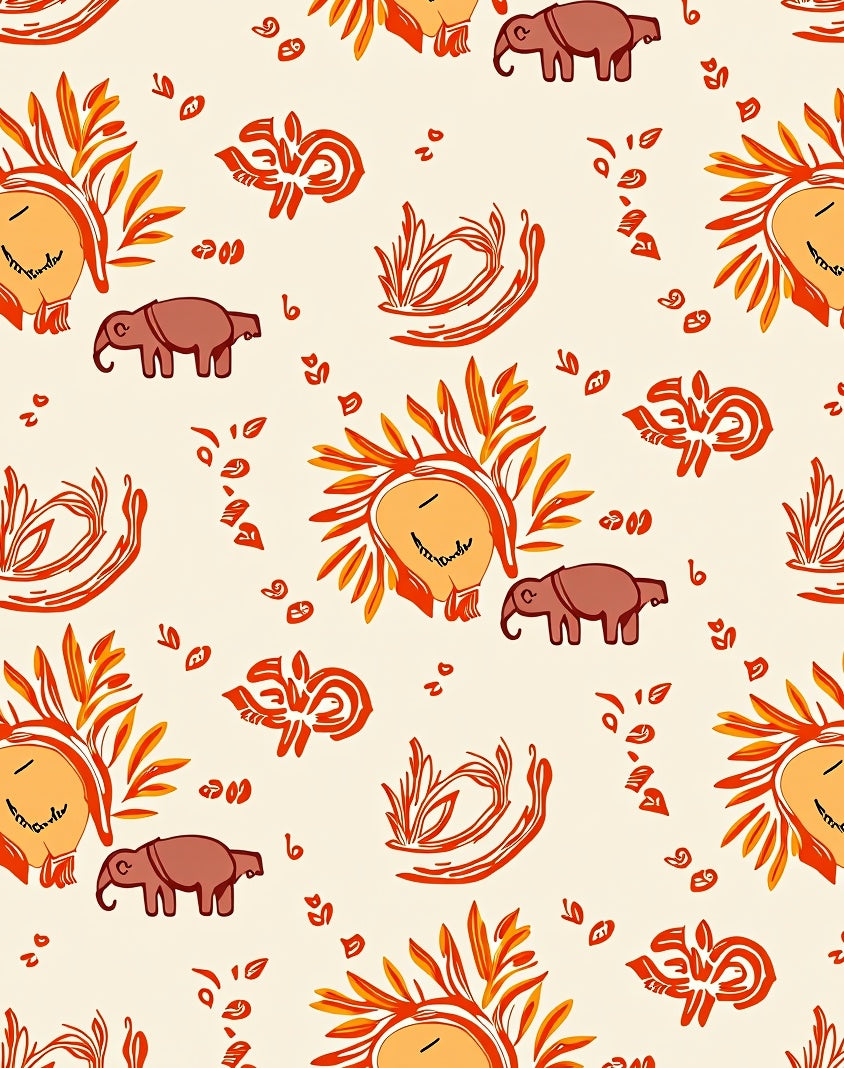 Playful Elephant Lion Sunny Orange Medley Rug