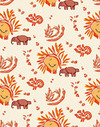 Playful Elephant Lion Sunny Orange Medley Rug