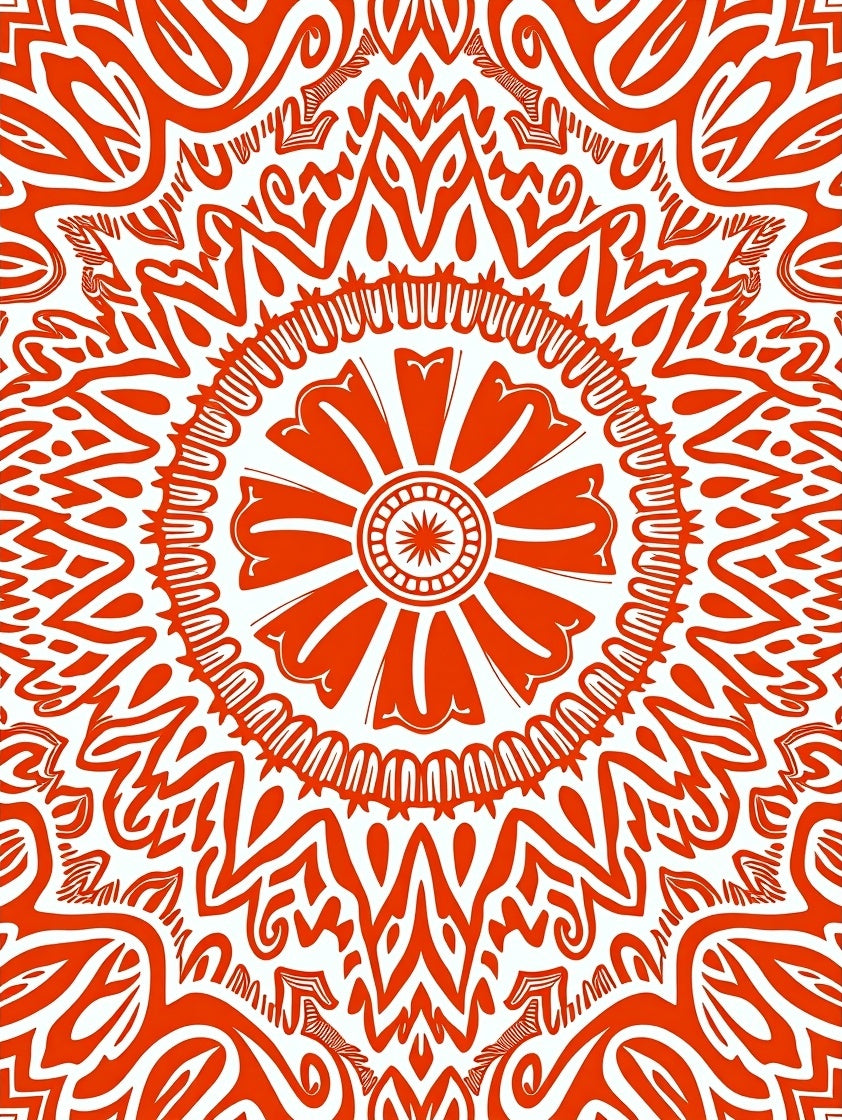 Vibrant Red Mandala Floral Rug