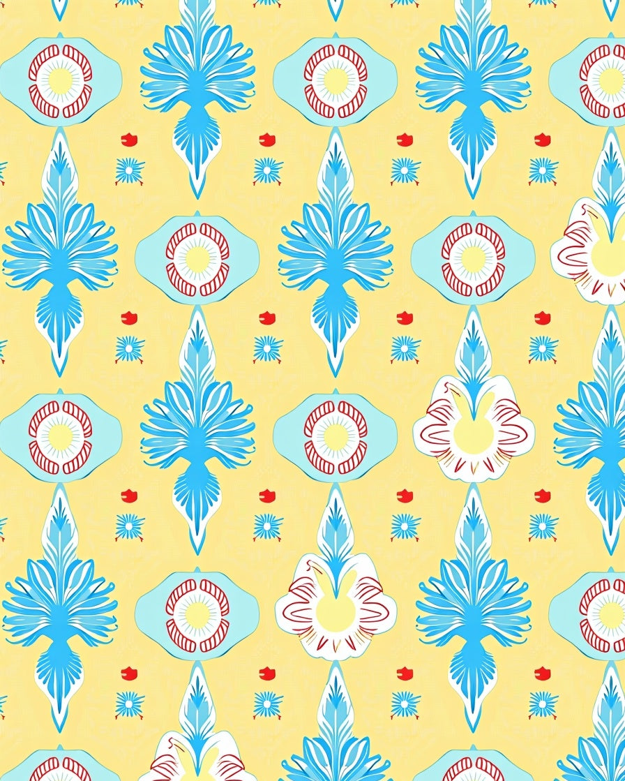 Yellow Blue Red Exotic Floral Medallion Rug