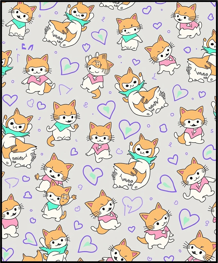 Whimsical Orange White Kitten Hearts Rug