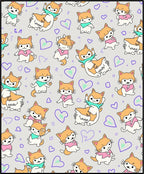 Whimsical Orange White Kitten Hearts Rug