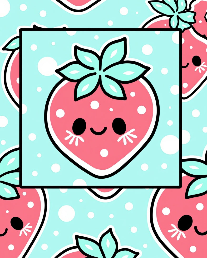 Cute Pink Strawberry Mint Dot Rug