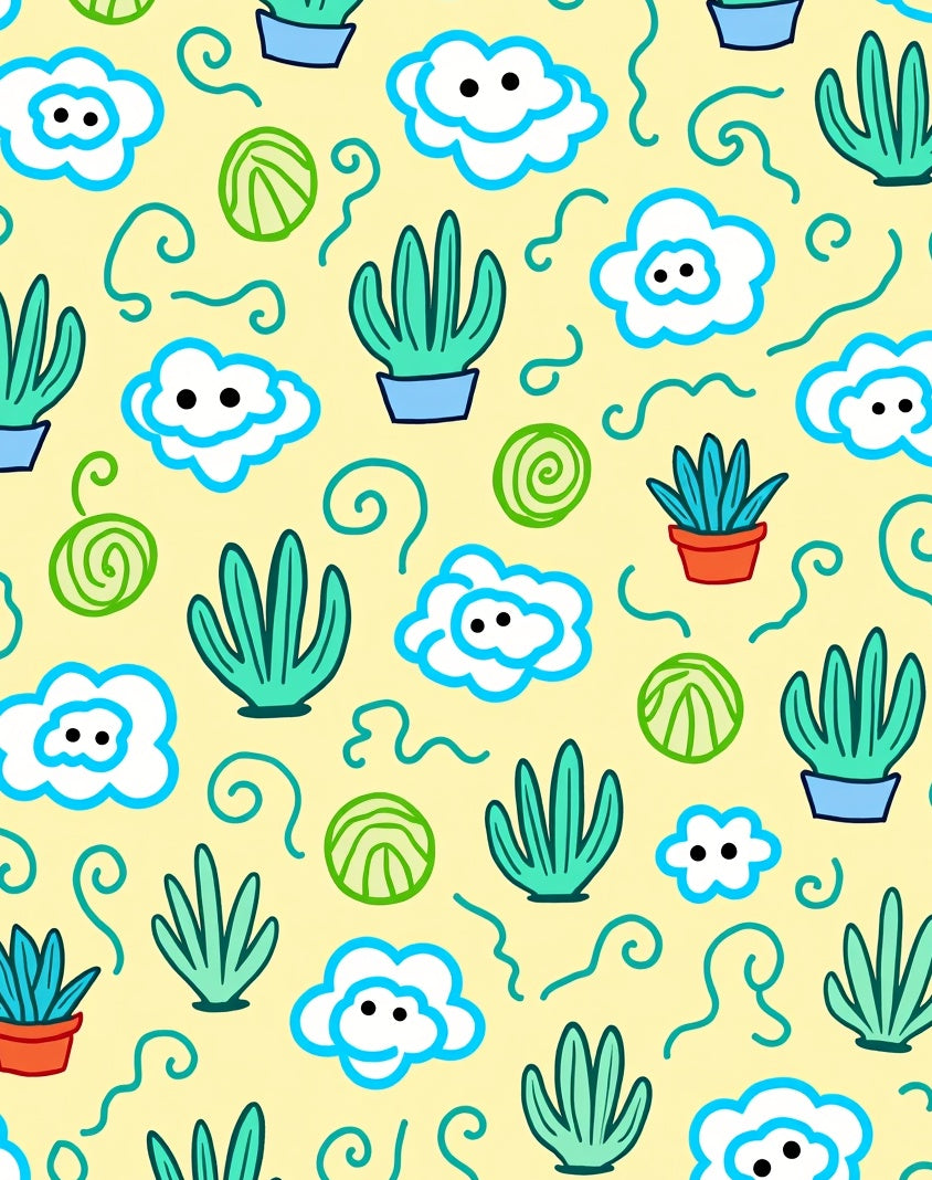 Playful Potted Plants and Clouds Rug