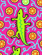 Bright Pink Lime Orange Lizard Swirl Rug