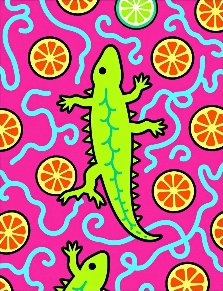 Bright Pink Lime Orange Lizard Swirl Rug