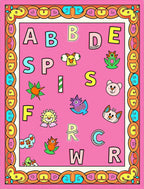 Playful Pink Alphabet Characters Border Rug
