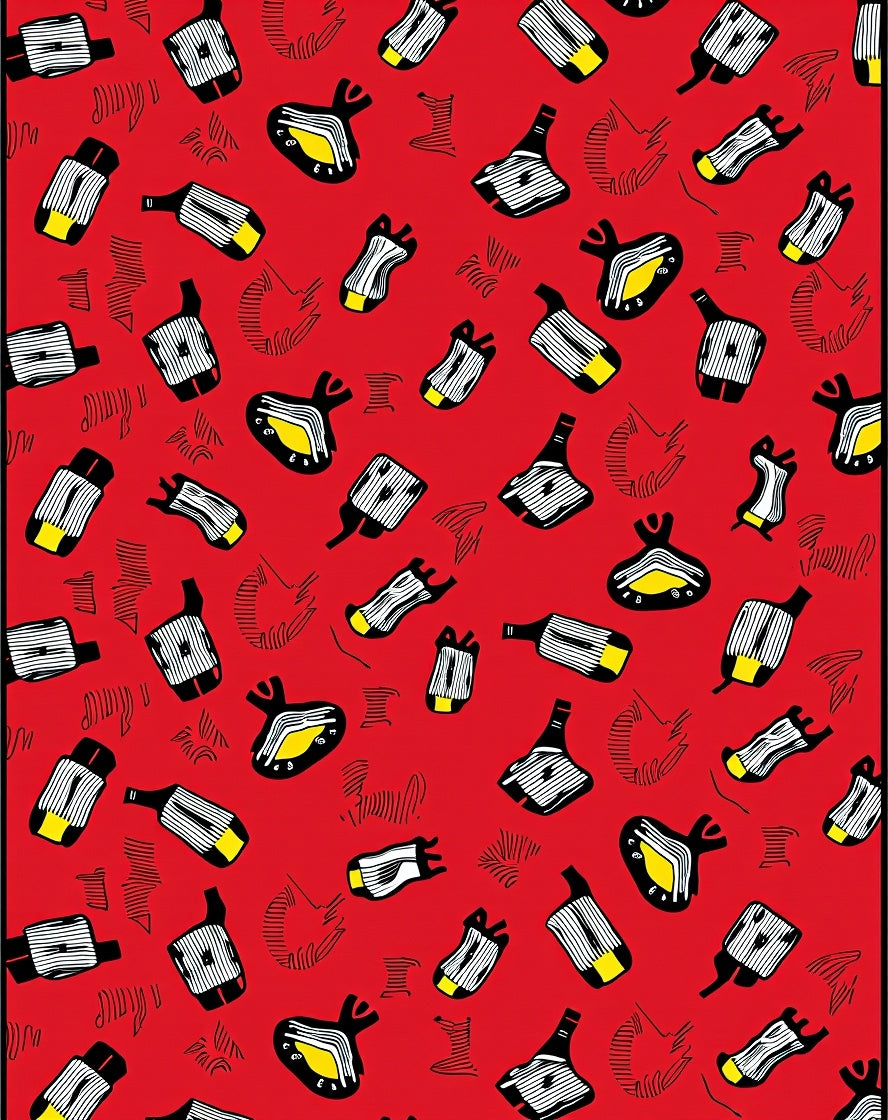 Red Black Yellow Abstract Shapes Rug