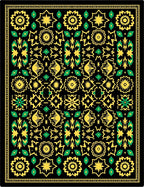 Black Yellow Green Floral Medallion Rug