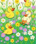 Yellow Ducklings Among Colorful Flowers Rug