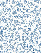 Whimsical Blue Snail Swirl Line Art Rug
