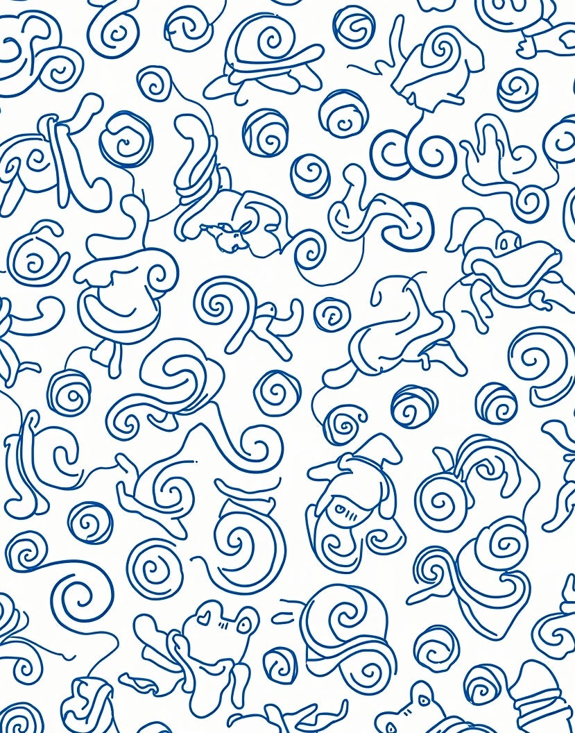 Whimsical Blue Snail Swirl Line Art Rug