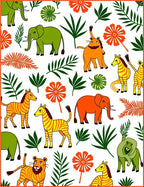 Playful Safari Animals Orange Green Zebras Rug